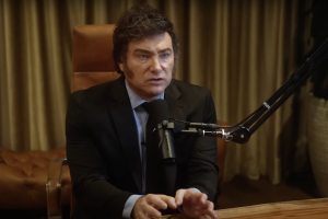 Javier Milei speaking on the Lex Fridman podcast.